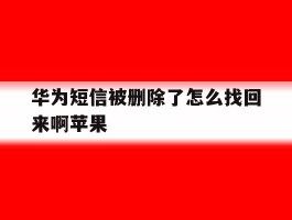 华为短信被删除了怎么找回来啊苹果
